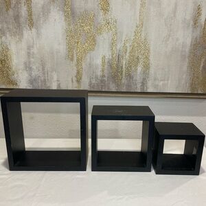 3 Black Wall-Mounted Cube Shelves